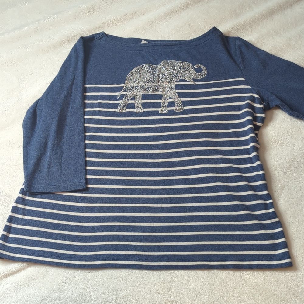 Karen Scott sparkly elephant striped cotton top size L